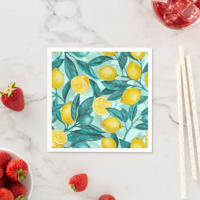 Guardanapo De Papel Ramais de limão em azul e amarelo (Insitu)