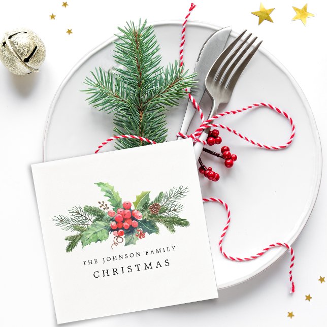 Guardanapo De Papel Ramalhete de Aquarela de Verdura de Natal (Christmas Greenery Watercolor Bouquet Napkins)