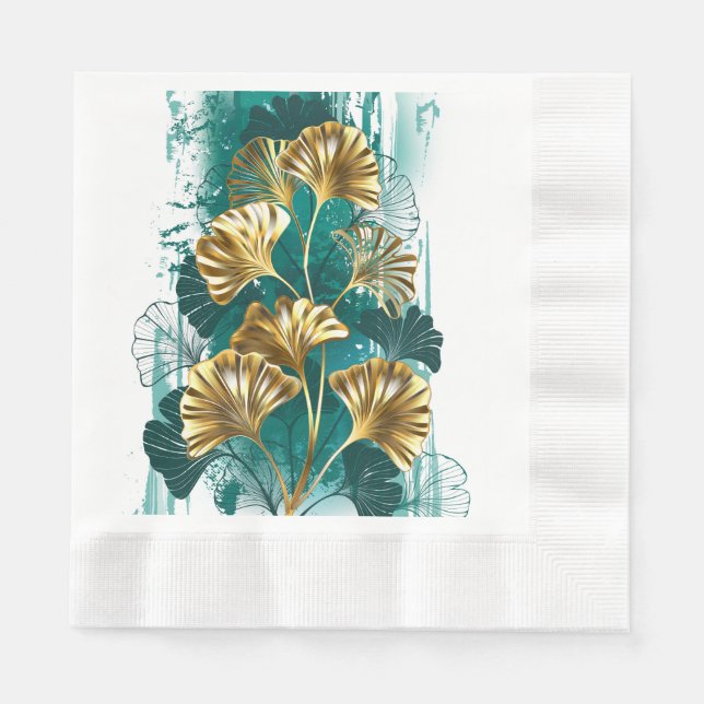 Guardanapo De Papel Ramificação com Ouro deixa Ginko Biloba (Frente)