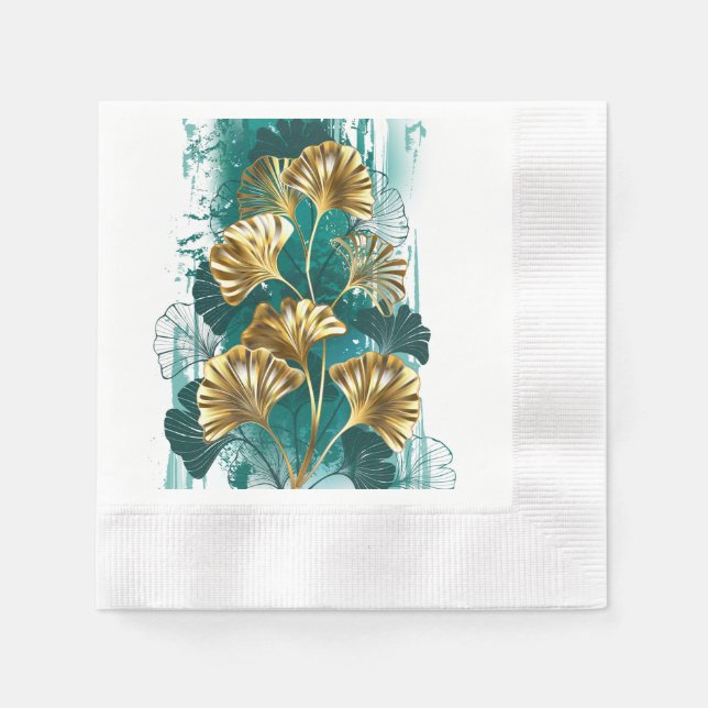 Guardanapo De Papel Ramificação com Ouro deixa Ginko Biloba (Frente)