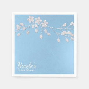 Guardanapo De Papel Ramo Floral Branco Azul Chuva de Noiva Personaliza