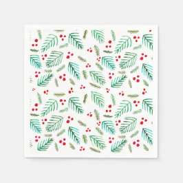 Guardanapo De Papel Ramos e bagas das árvores de Natal - vermelho e ve