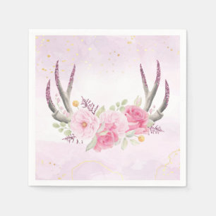 Guardanapo De Papel Ramos Florais Russos Blush Rosa E Dourado Marble