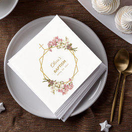 Guardanapo De Papel Rapariga Baptism Orquídeas Florais Douradas Geomét