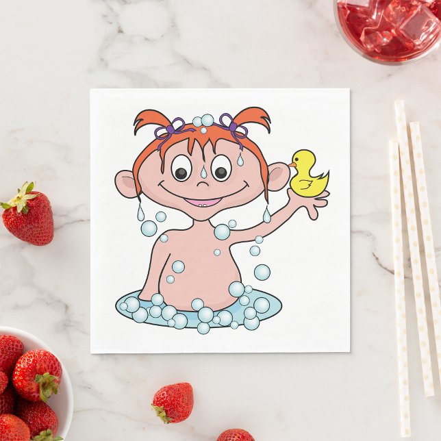 Guardanapo De Papel Rapariga Bath Time Divertida com Pato de Borracha  (Criador carregado)