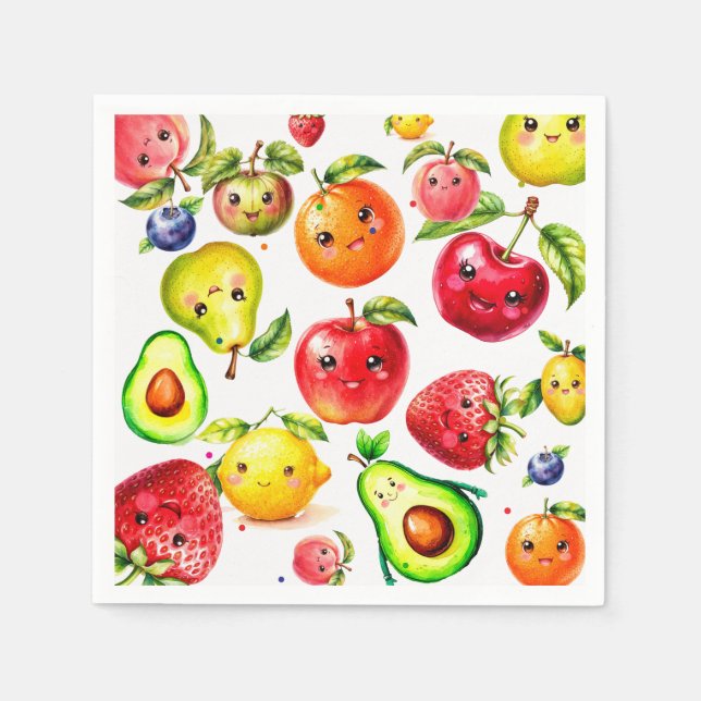 Guardanapo De Papel Rapariga Bela Fruta Aniversário (Frente)
