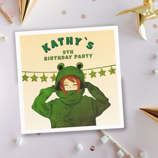 Guardanapo De Papel Rapariga com Sapo Verde Desenho Aniversário (Criador carregado)