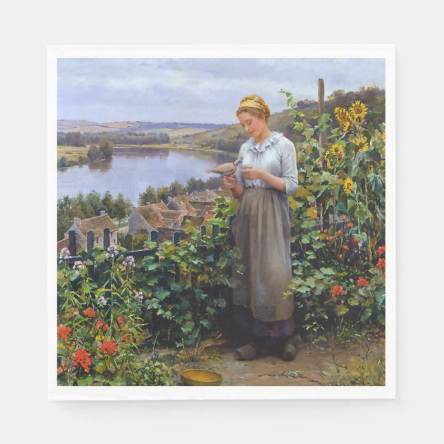 Guardanapo De Papel Rapariga e sua Pet Dove (Jovem e Pássaro) (Frente)