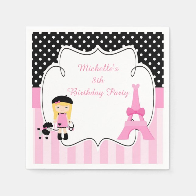 Guardanapo De Papel Rapariga Loira da Torre Eiffel de Paris (Frente)