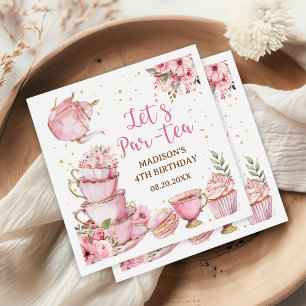 Guardanapo De Papel Rapariga Rosa e Dourada Festa de Chá Floral Aniver