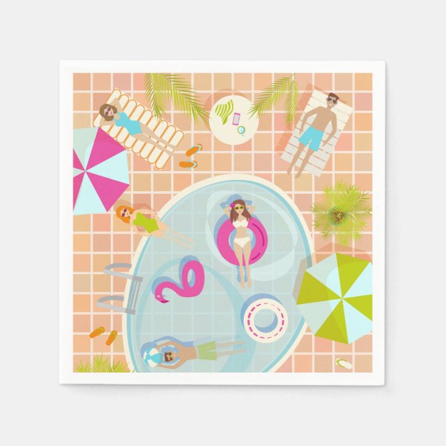 Guardanapo De Papel Raparigas Bikini e caras jogando piscina de nataçã (Frente)