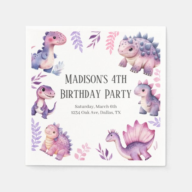 Guardanapo De Papel Raparigas Dinossauras Bonitas Pareciam Festa de an (Frente)
