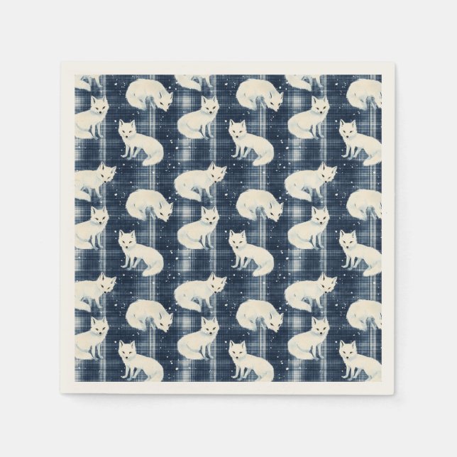 Guardanapo De Papel Raposa Árctica de inverno Padrões de Xadrez de Tar (Frente)