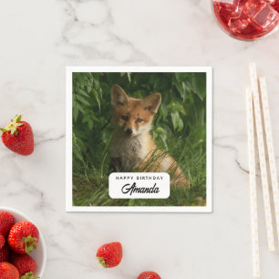 Guardanapo De Papel Raposa Bestiça em Floresta Verde Aniversário