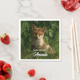 Guardanapo De Papel Raposa Bestiça em Floresta Verde Aniversário