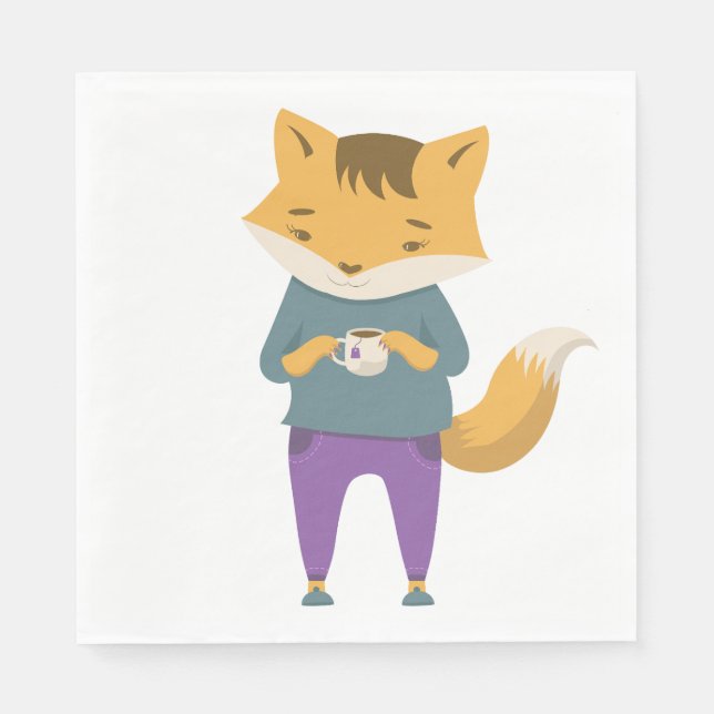 Guardanapo De Papel Raposa-branca com xícara de chá (Frente)