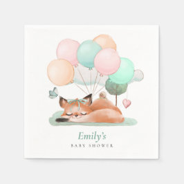 Guardanapo De Papel Raposa Dormindo Balões Nome Chá de fraldas Teal