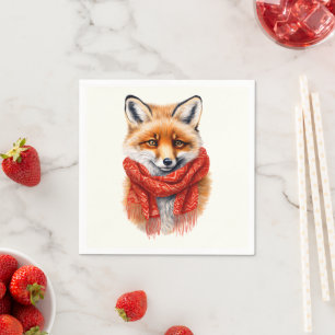 Guardanapo De Papel Raposa Fofa com uma Imagem de Outono de Cachecol V