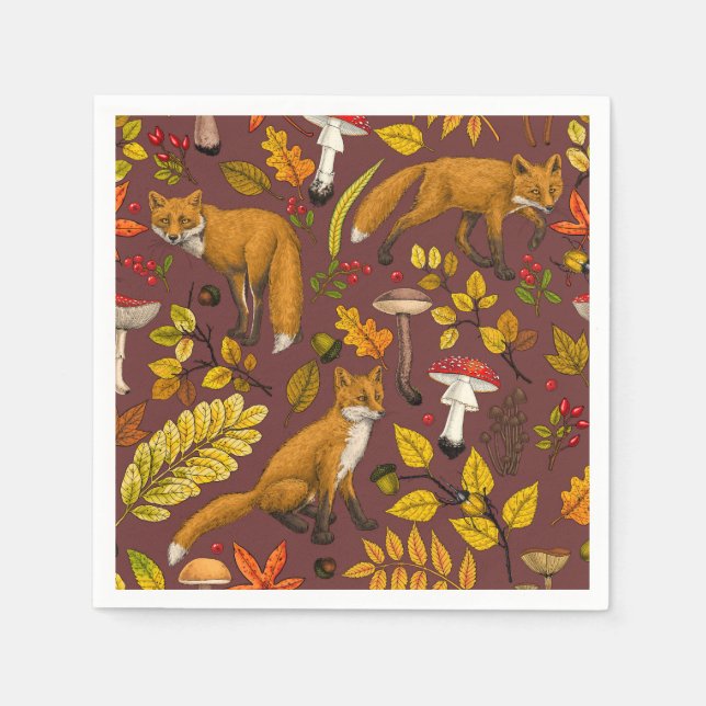 Guardanapo De Papel Raposas de outono de chocolate marrom (Frente)