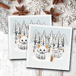 Guardanapo De Papel Raposas do Ártico - Paisagem de inverno