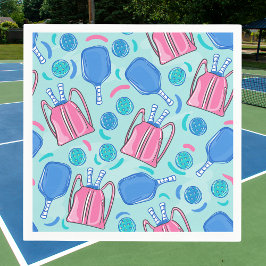 Guardanapo De Papel Raque e Bolas de Pickleball Azuis