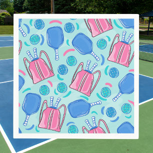 Guardanapo De Papel Raque e Bolas de Pickleball Azuis