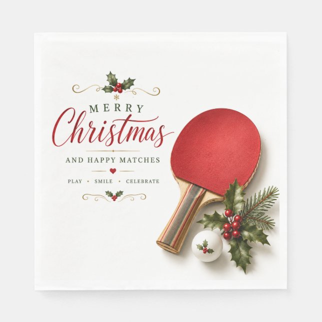 Guardanapo De Papel Raquete de Ping Pong e bola com tema de Natal (Frente)