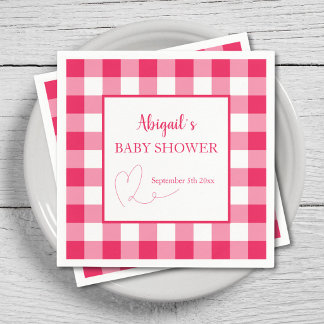Guardanapo De Papel Raspberry Gingham Chá de Bebê Personalizado 