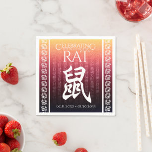 Guardanapo De Papel Rato 鼠 Vermelho Dourado Símbolo Lunar do Zodíaco C