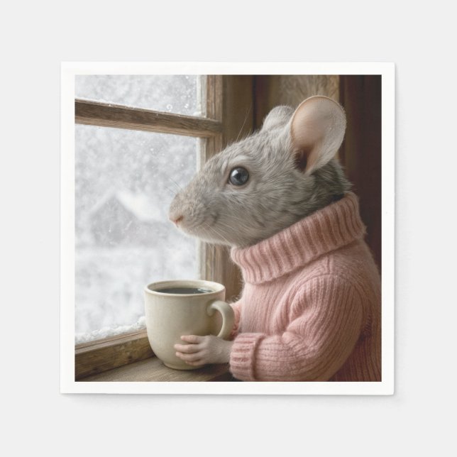 Guardanapo De Papel Rato Com uma Xícara de Café (Frente)