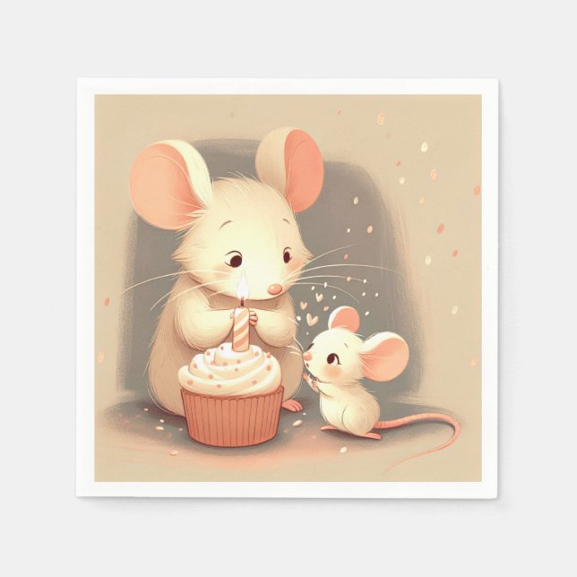Guardanapo De Papel Ratos De Aniversário Com Cupcake (Frente)