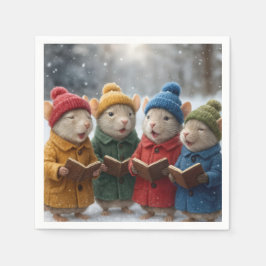Guardanapo De Papel Ratos de Natal Cantando na Neve