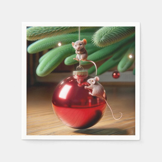 Guardanapo De Papel Ratos Travessos Em um Enfeite de Natal (Frente)