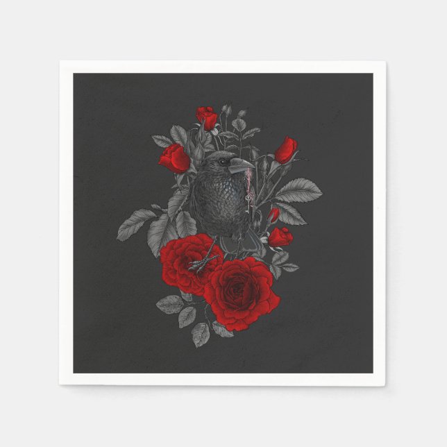 Guardanapo De Papel Raven com a chave e os rosas (Frente)
