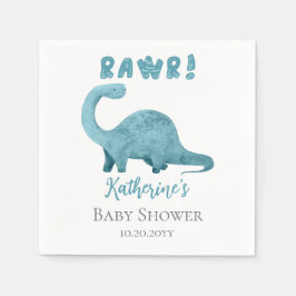 Guardanapo De Papel Rawr Teal Blue Dinossaur Boy Chá de fraldas Napkin