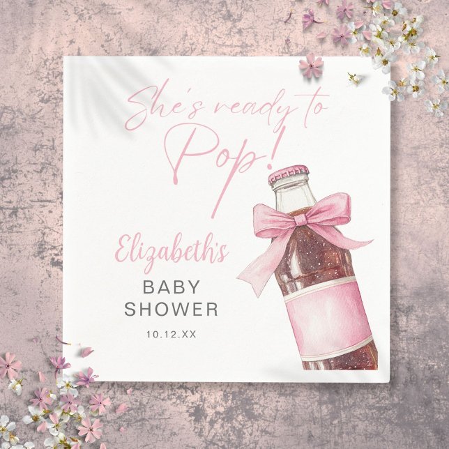 Guardanapo De Papel Ready To Pop Pink Bow Soda Bottle Baby Shower (Ready To Pop Pink Bow Soda Bottle Baby Shower Napkins)
