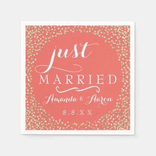 Guardanapo De Papel Recem casados de Casamento Confetti Dourado Coral 