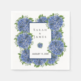 Guardanapo De Papel Recepção de Casamento Aquarela com Hortênsias Azui