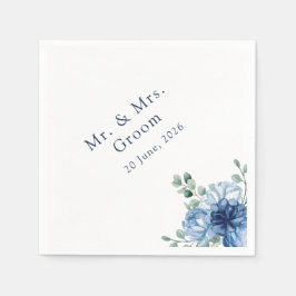 Guardanapo De Papel Recepção de Casamento com Floral Azul Empoeirado e