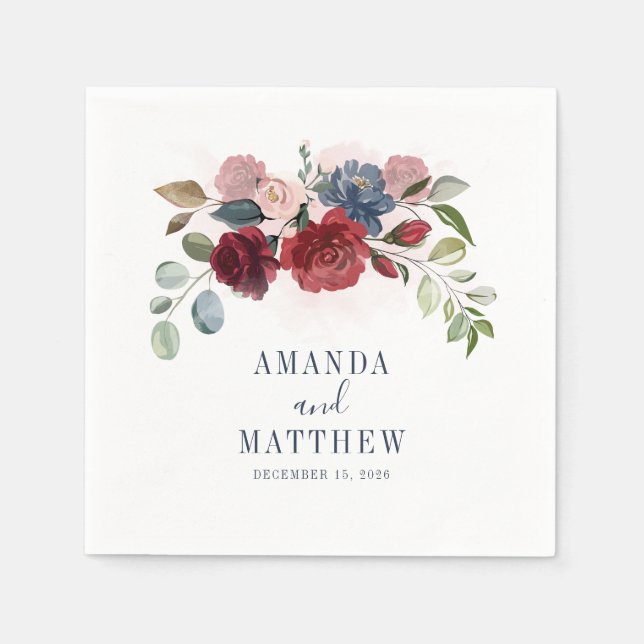 Guardanapo De Papel Recepção de Casamento com Floral Rústico em Borgon (Frente)