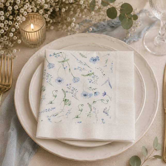 Guardanapo De Papel Recepção de Casamento com Flores Silvestres Azuis  (Criador carregado)