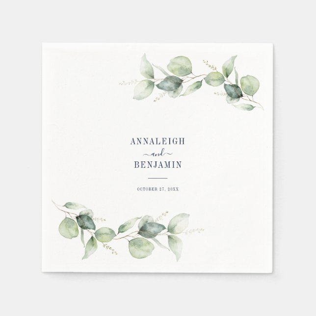Guardanapo De Papel Recepção de Casamento com Verde de Eucalipto Botân (Frente)
