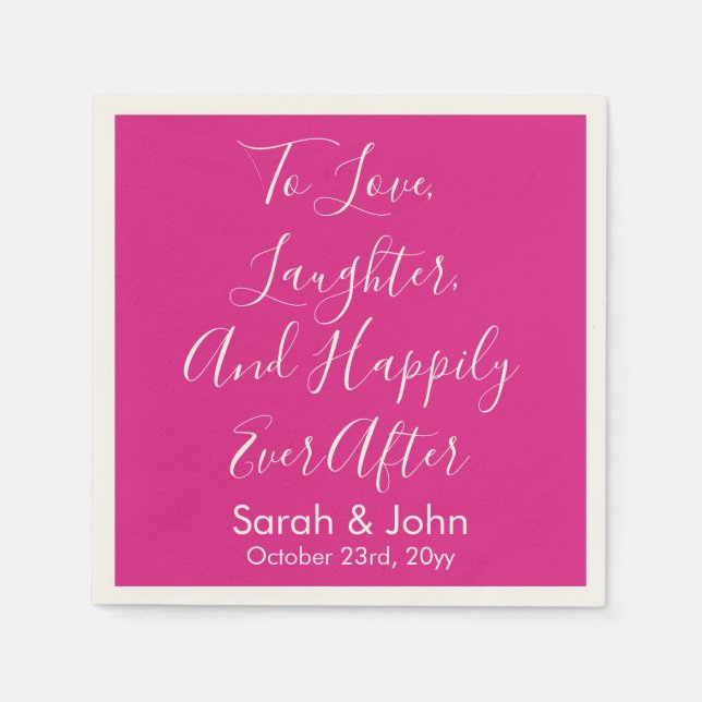 Guardanapo De Papel Recepção de casamento de Script Personalizado Rosa (Frente)