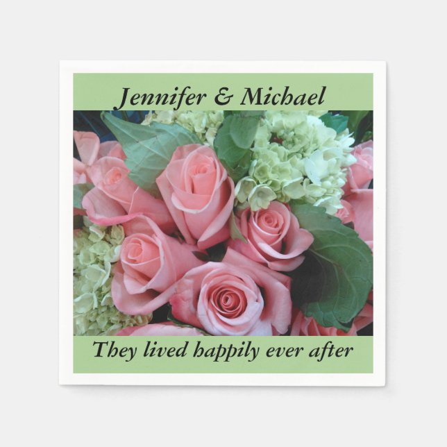 Guardanapo De Papel Recepção de casamento Napkin Personaliza Rosas Ros (Frente)