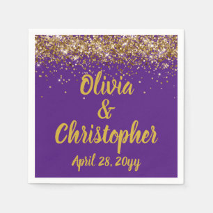 Guardanapo De Papel Recepção de Casamento Personalizada Dourada Roxo