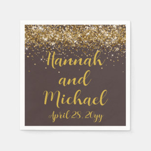 Guardanapo De Papel Recepção de Casamento Personalizada Marrom e Doura