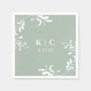 Guardanapo De Papel Recepção de casamento Verde Elegante Sage