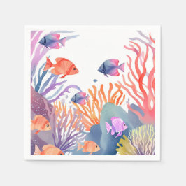 Guardanapo De Papel Recife de Coral | Peixes Coloridos à Aguarela Ocea