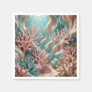 Guardanapo De Papel Recife de Coral Rosa Vibrante Turquesa Subaquático