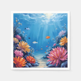 Guardanapo De Papel Recife de Coral Sob a Pintura do Oceano Marinho